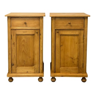 European Pine Pot Cupboard Nightstands - a Pair For Sale