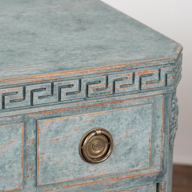 Mid-19th Century Swedish Gustavian Pair of Blue Painted Chests of Drawers For Sale - Image 10 of 15
