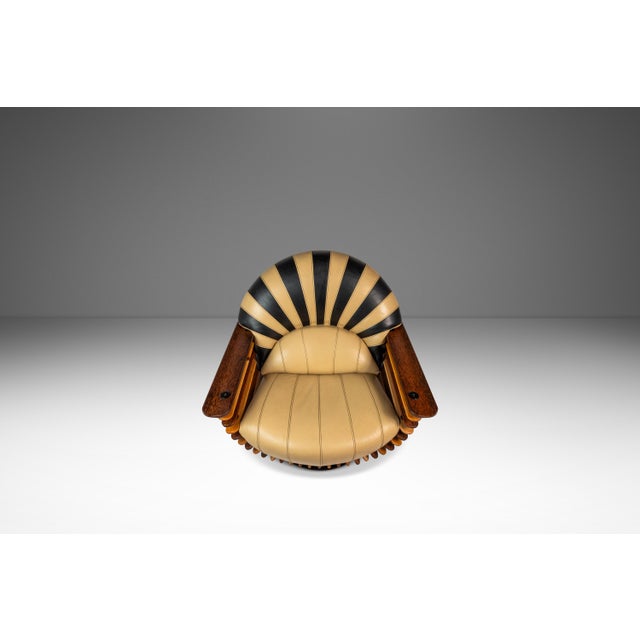 Contemporary Rare Art Deco Organic Modern "Luxor" Armchair / Lounge Chair in Leather, Spruce & Palmwood Attributed to Pacific Green, Australia, C. 2000s For Sale - Image 3 of 18