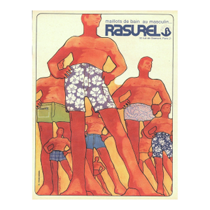1969 French Vintage Mid-Century Advertisement Print-Men's Beachware Fashion, Matted