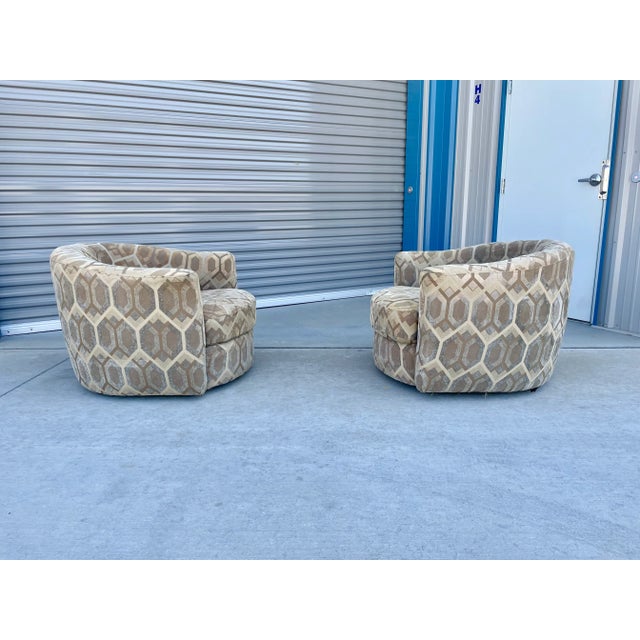 Mid-Century Modern 1960s Mid-Century Style Geometric Swivel Lounge Chairs - Set of 2 For Sale - Image 3 of 13