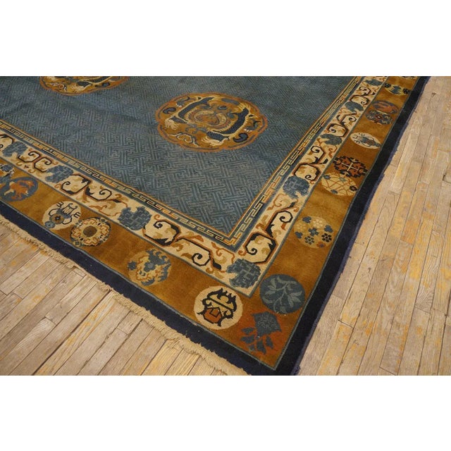 Special Blue and Gold Bronze Color Unique With Animalistic Design Antique Chinese Rug For Sale - Image 4 of 12