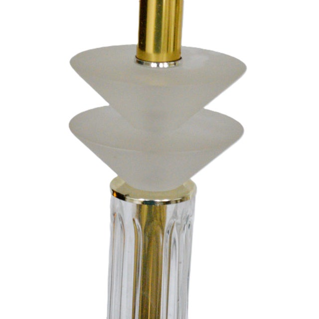 1990s 1990s Bauer Lamp Co Fluted Glass Brass Lucite Acrylic Table Lamps - a Pair For Sale - Image 5 of 8