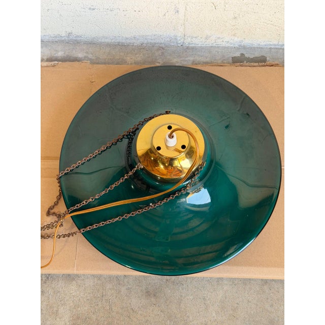 Mid 20th Century Mid-Century Modern Green Glass and Brass Pendant Ceiling Light For Sale - Image 10 of 10