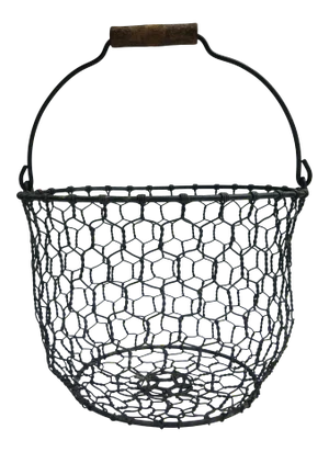Early 20th Century Large Wire Harvest Basket With Wooden Grip