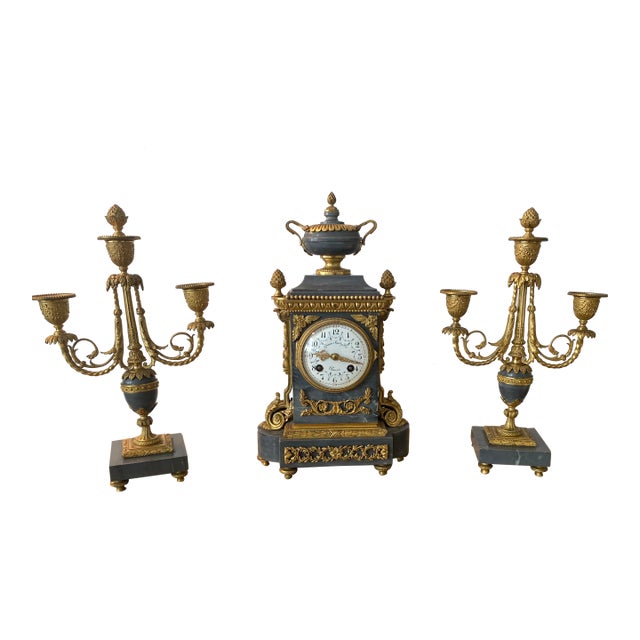 3 Piece 19th Century Graux Marly Fres Clock Set For Sale