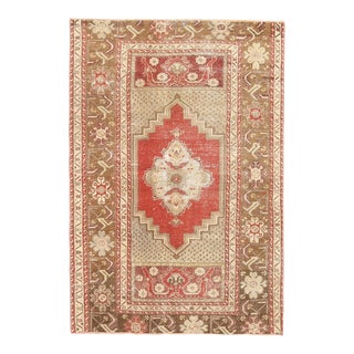 1970s Vintage Turkish Hand-Knotted Wool Cotton Red Area Rug For Sale