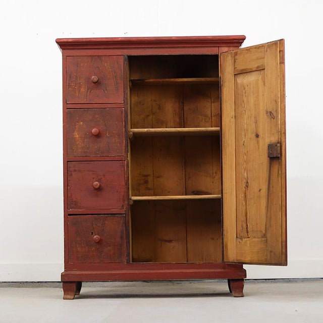 Wood Antique Farmhouse Painted Bread Cabinet For Sale - Image 7 of 11