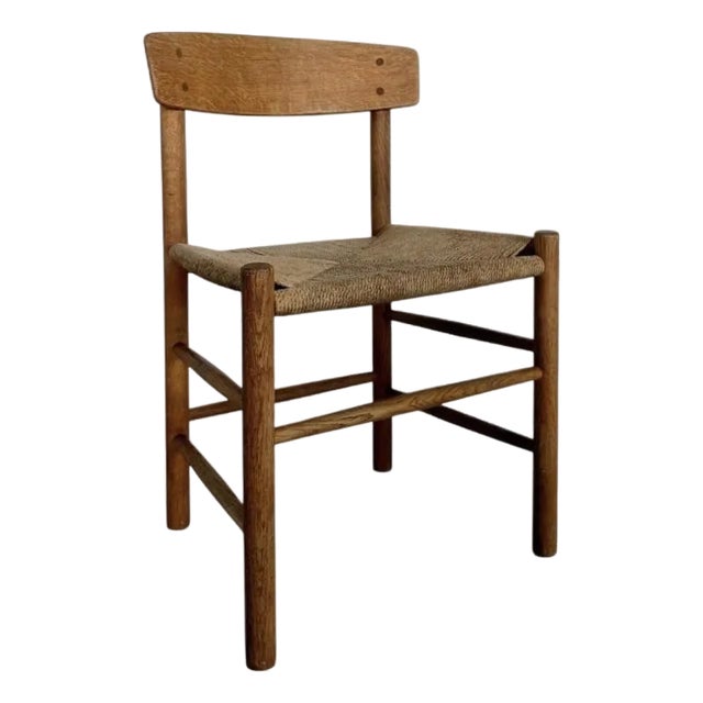 Danish Modern Børge Mogensen Oak & Rush "Shaker" "Folkestole" Chair Model #J-39 For Sale
