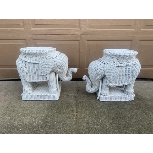 Wood A Palm Beach Icon | 1970s White Wicker Elephant Drinks Tables, Pair For Sale - Image 7 of 10