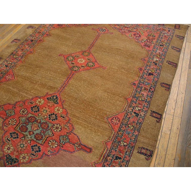 Antique Tribal Paisley Design Rustic and Camel Color Bidjar Wide Gallery Rug For Sale - Image 4 of 9