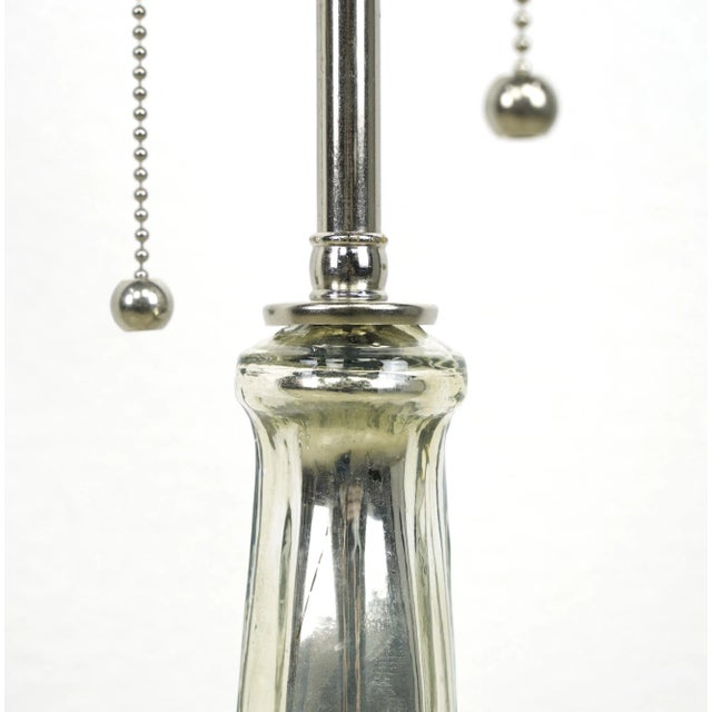 Mid 20th Century Pair of Mid 20th Century Neoclassical Mercury Glass Nickel Finish 2 Bulb Table Lamps For Sale - Image 5 of 12