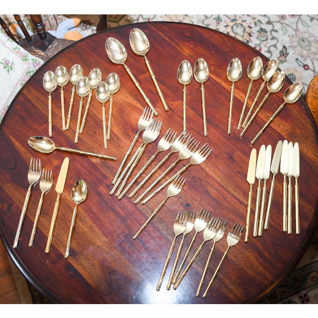 Vintage Stanley Roberts Gold Bamboo Flatware Service for 8 With Serving Spoons - 42 Pieces For Sale - Image 11 of 12