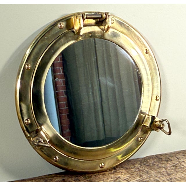 Nautical Vintage Nautical Brass Porthole Wall Mirror With Rivet Detail For Sale - Image 3 of 5
