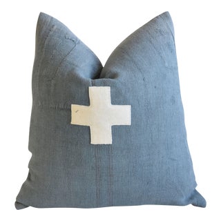 French Grain Sack Appliqué Cross Coastal Nautical Feather/Down Pillow 22" Square For Sale