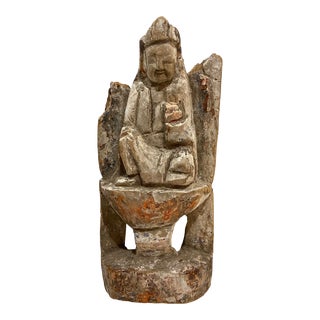 Antique Chinese Wooden Temple Deity Figure For Sale