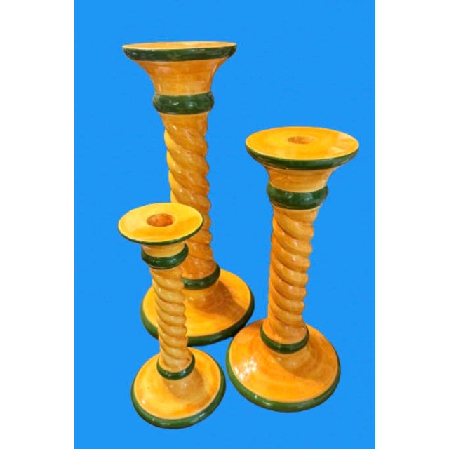 Vintage Italian Tuscan Design Large Ceramic Candleholders - Set of 3 For Sale In Miami - Image 6 of 10