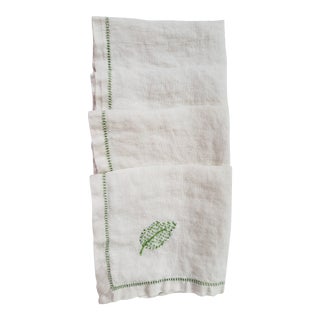 1950s Leaf Embroidered Linen Cocktail Napkins - Set of 4 For Sale