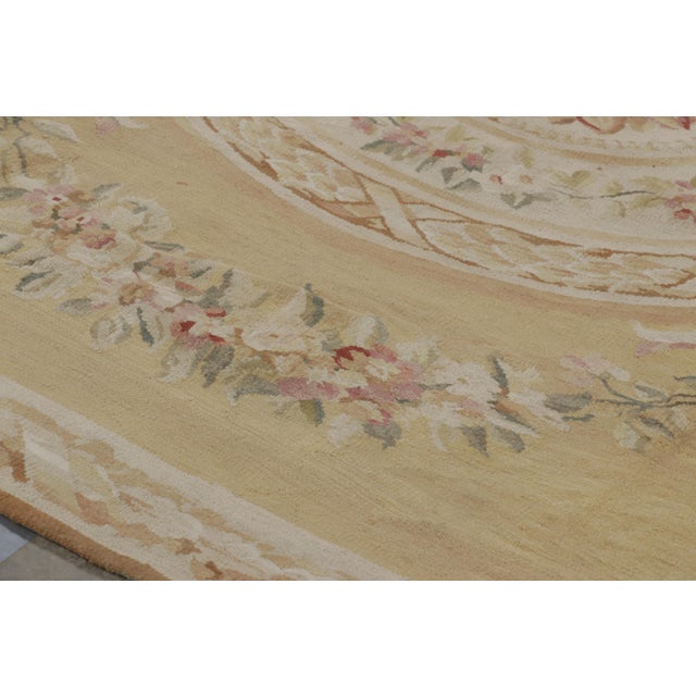 Textile Rug & Kilim’s Aubusson Style Rug in Gold and Beige With Floral Medallion For Sale - Image 7 of 9