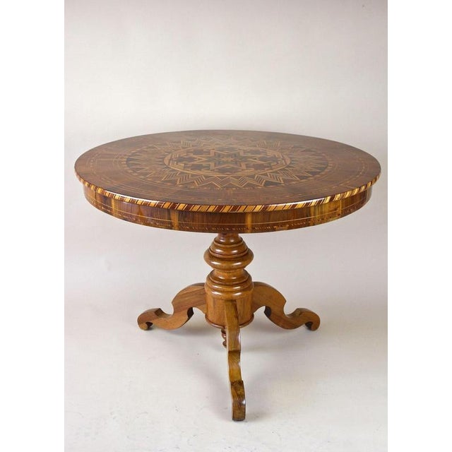 Antique Biedermeier Round Coffee Table with Marquetry Works, 1860 For Sale - Image 13 of 18