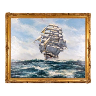Late 20th Century Masterful Naval Oil on Canvas Painting of the Clipper Ship Thessalus by John Bentham Dinsdale For Sale