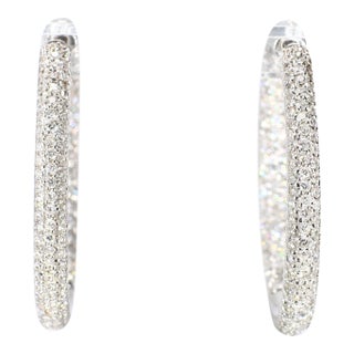 18k White Gold Diamond Hoop Earrings With ~2.9ctw of Si1/H Diamonds, A Pair For Sale