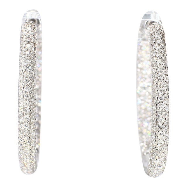 18k White Gold Diamond Hoop Earrings With ~2.9ctw of Si1/H Diamonds, A Pair For Sale