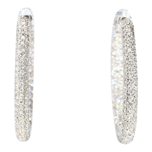 18k White Gold Diamond Hoop Earrings With ~2.9ctw of Si1/H Diamonds, A Pair