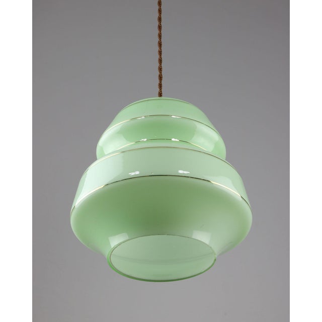 Mid-Century Pendant Lamp in Green Glass and Brass For Sale - Image 12 of 15