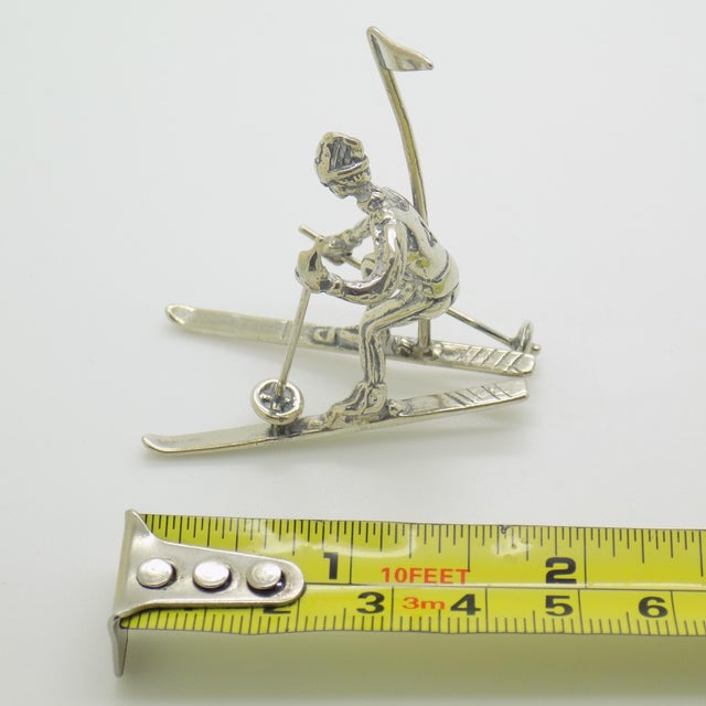 Vintage Italian Handmade Genuine Silver Slalom Skier Figurine, 1970s For Sale - Image 13 of 14