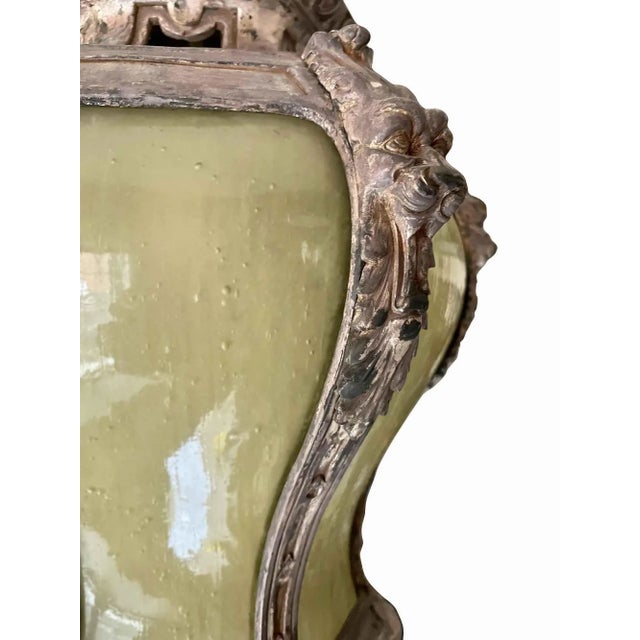 Traditional Antique Bronze Ceiling Light With Art Glass For Sale - Image 3 of 7