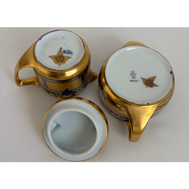 Art Nouveau 1900s Pickard Gold Porcelain Tea Service Combined With Rean-Signed Creamer and Sugar Set For Sale - Image 3 of 12
