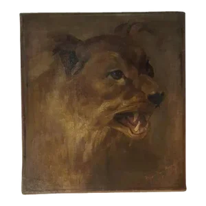 1905 Impressionist Oil on Canvas Mountain Lion Painting