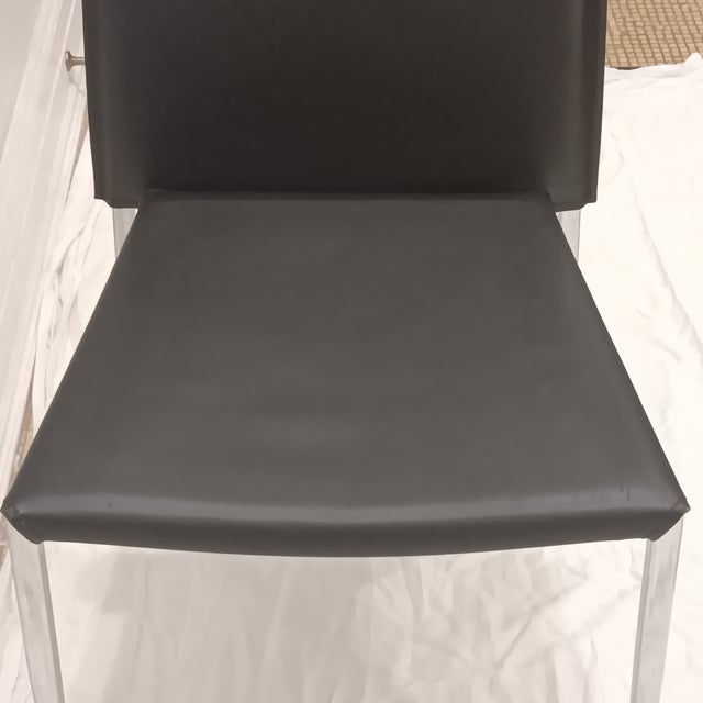 Late 20th Century Vintage Minimalist Black Side Leather Chair With Chrome Legs For Sale - Image 5 of 16