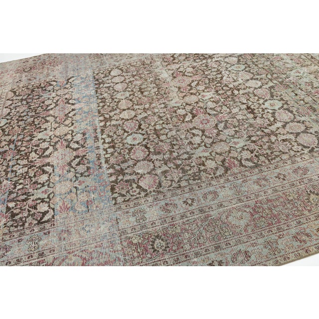 Textile Antique Doroksh Wool Rug With Muted Crimson and Ice Blue Patina 9 X 13 For Sale - Image 7 of 11