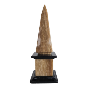 Vintage Hand Carved Black & Tan Solid Onyx Obelisk