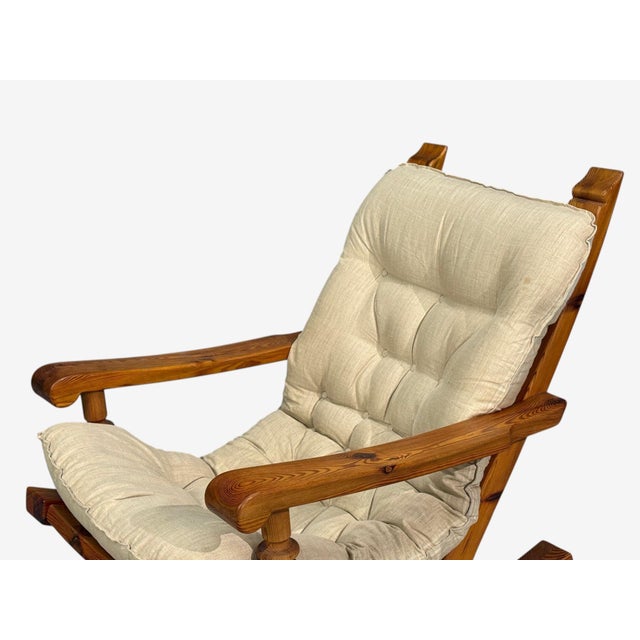 Wood Collden, Swedish Modern, Large Rocking Chair, Pine, Fabric, Sweden, 1970s For Sale - Image 7 of 14