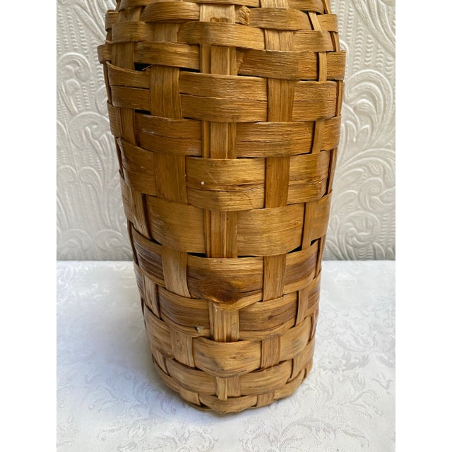 Wood Demijohn Rattan Wrapped Green Wine Bottle Original Tag, Vintage 1951 For Sale - Image 7 of 11