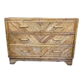 Late 20th Century Vintage Split Reed Bamboo Chest For Sale