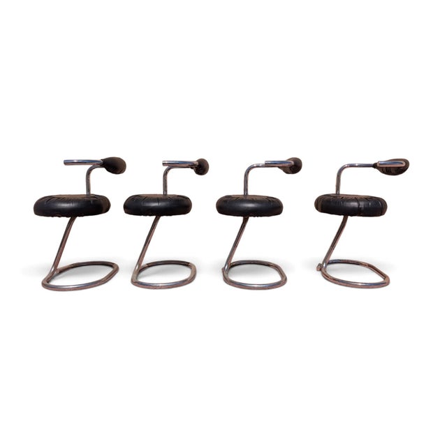 Giotto Stoppino Black Leather Cobra Chairs attributed to Giotto Stoppino, Italy, 1970s, Set of 4 For Sale - Image 4 of 12