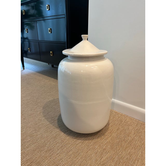 West Elm White Large Ceramic Urns With Lids Each Sold Separately For Sale - Image 4 of 5