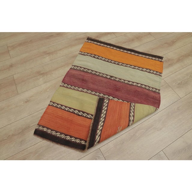 Orange 1970s Farmhouse Orange Striped Kilim For Sale - Image 8 of 13