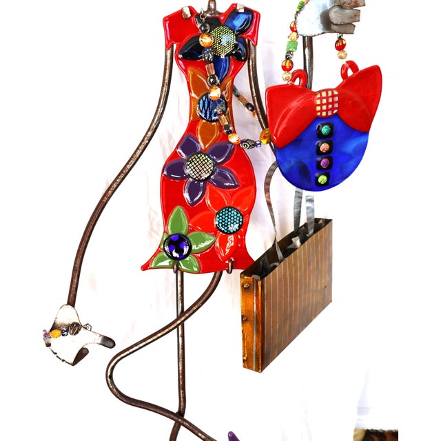 1980s Kat Hogan and Jerome Ellis Sculpture Metal and Fused Glass Woman on Shopping Spree 55 In. Height For Sale In New York - Image 6 of 8