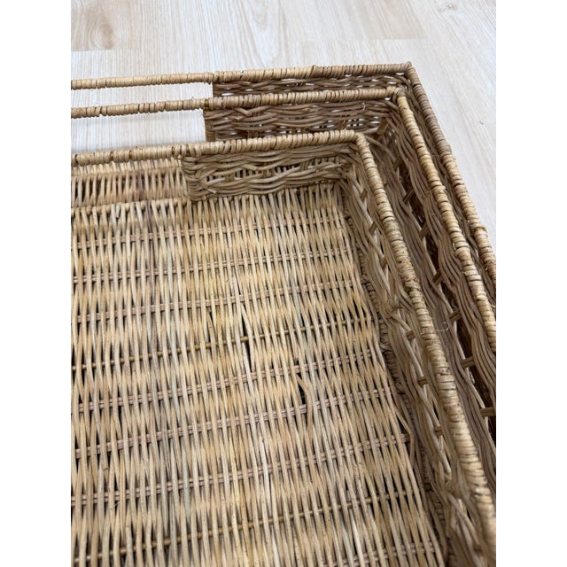 Boho Chic Rattan Nesting Trays, S/3 For Sale - Image 3 of 6