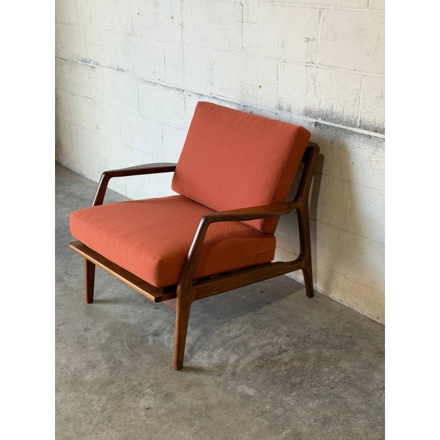 Mid-Century Modern In Style of Ib Kofod-Larsen for Selig Teak Lounge Chair Newly Reupholstered Mid-Century Modern 1960s For Sale - Image 3 of 12
