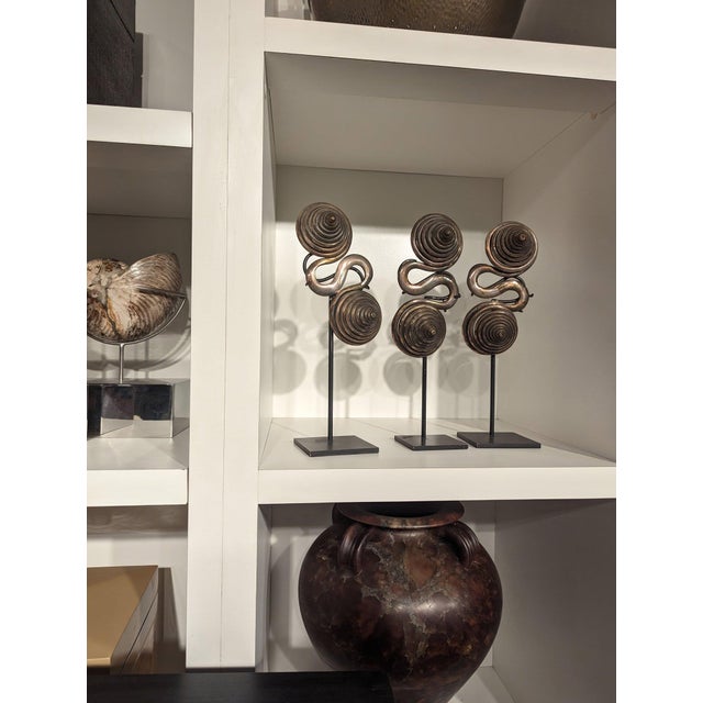 Dong Miao Tribal Silver Coil Counterweights on Display Stands, Set of 3 For Sale - Image 4 of 7