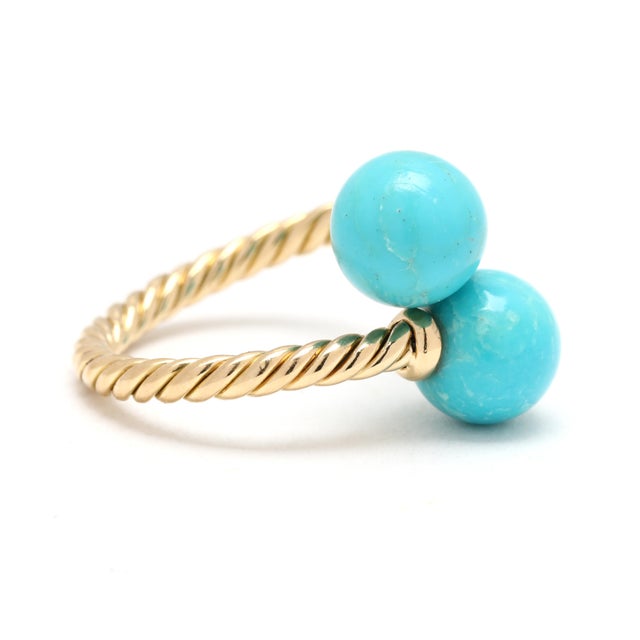 Stones: turquoise, 2 round bead 8 mm Ring Size 5.5 Rise Off Of Finger: 8 mm Length: 15.8 mm Weight: 2 dwts. / 3.1 grams...