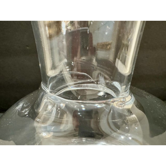 Mid 20th Century Handblown Clear Art Glass Decanter Carafe 9.25" Bulbous Form Studio Glass Attributed Simon Pearce For Sale - Image 4 of 7