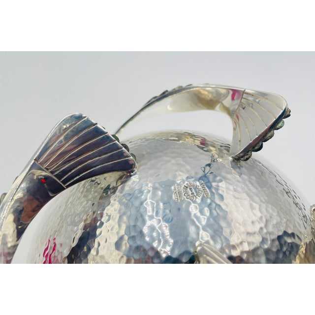 Los Castillo 1950s Silver Bowl With Malachite-Inlaid Fish Base, Taxco, Signed For Sale - Image 13 of 18