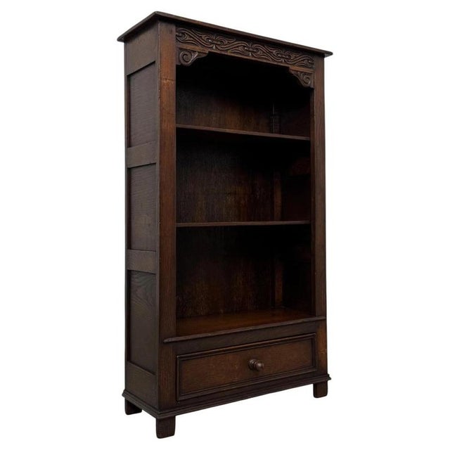 2000 - 2009 Antique Early 20th Century English Oak Open Bookcase For Sale - Image 5 of 13